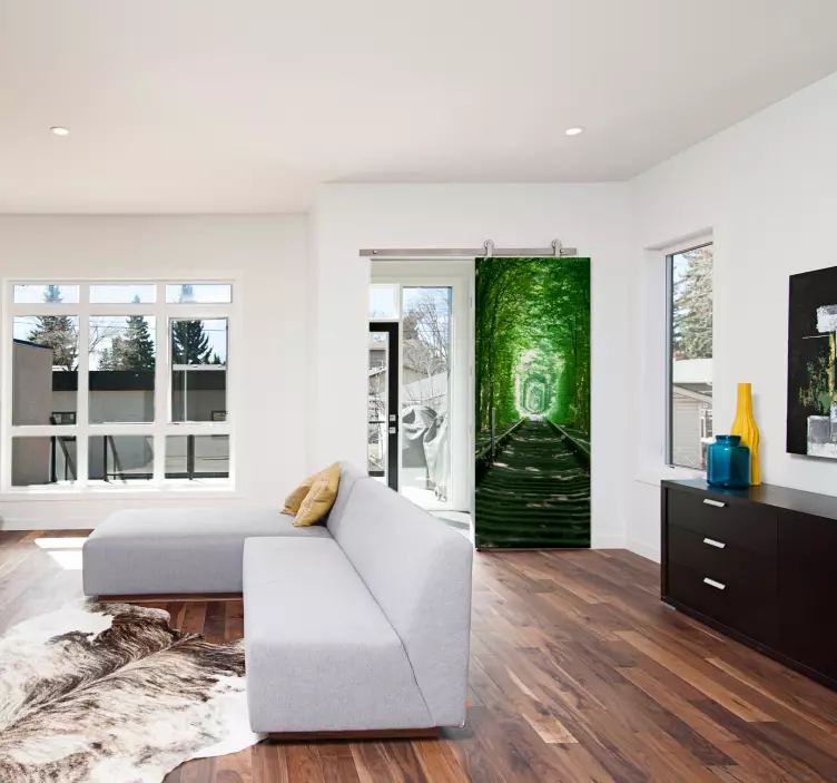 Spoorweg en bomen deursticker bos - TenStickers