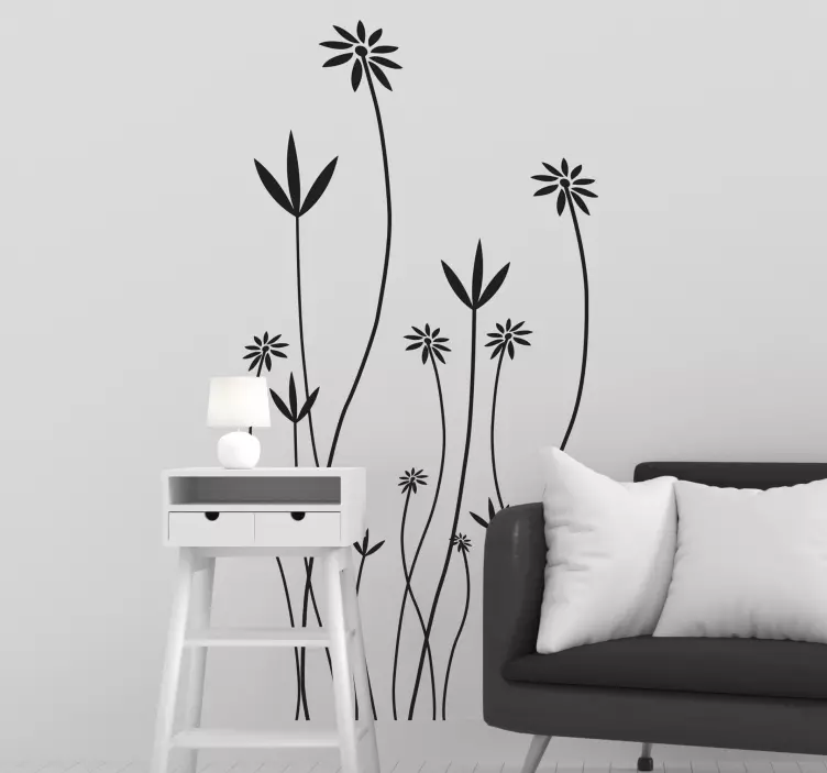Muursticker woonkamer met bloemen planten - TenStickers