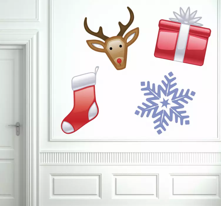 Sticker kerst sneeuwvlok hert sok cadeau - TenStickers