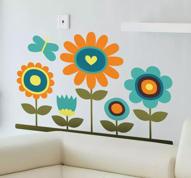 Sticker kinderkamer bloemen tuin vlinder - TenStickers