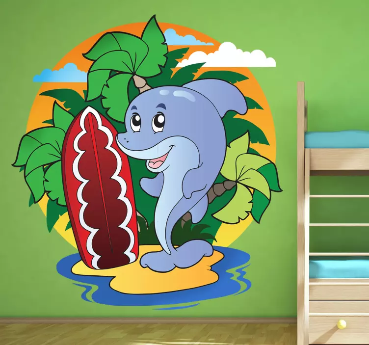 Sticker kinderkamer dolfijn surfen - TenStickers