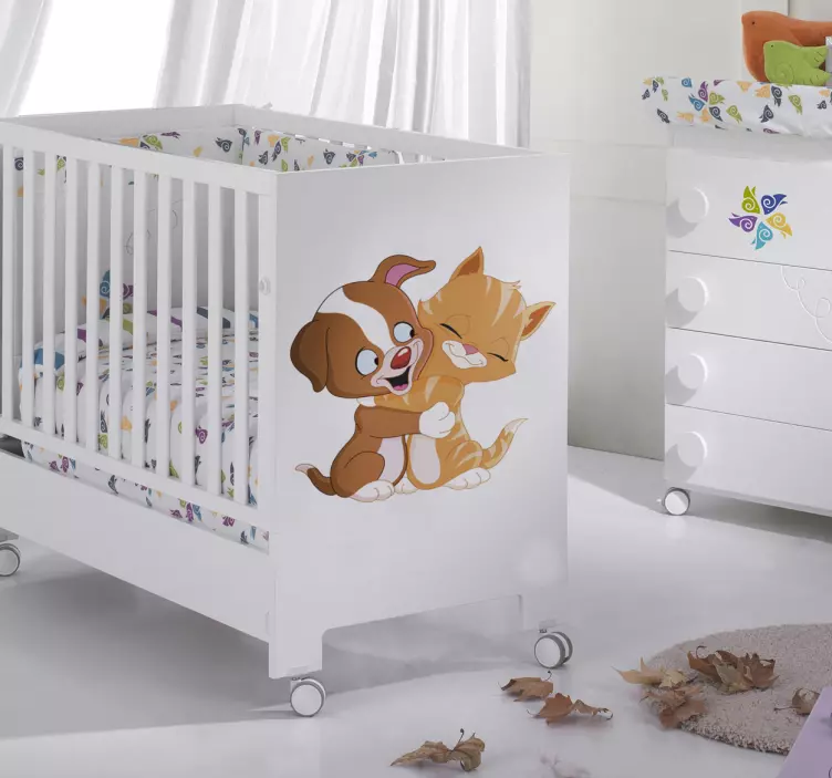 Sticker knuffelende kat en hond - TenStickers