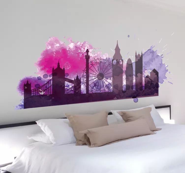 Sticker Londen Silhouette roze perspectief - TenStickers