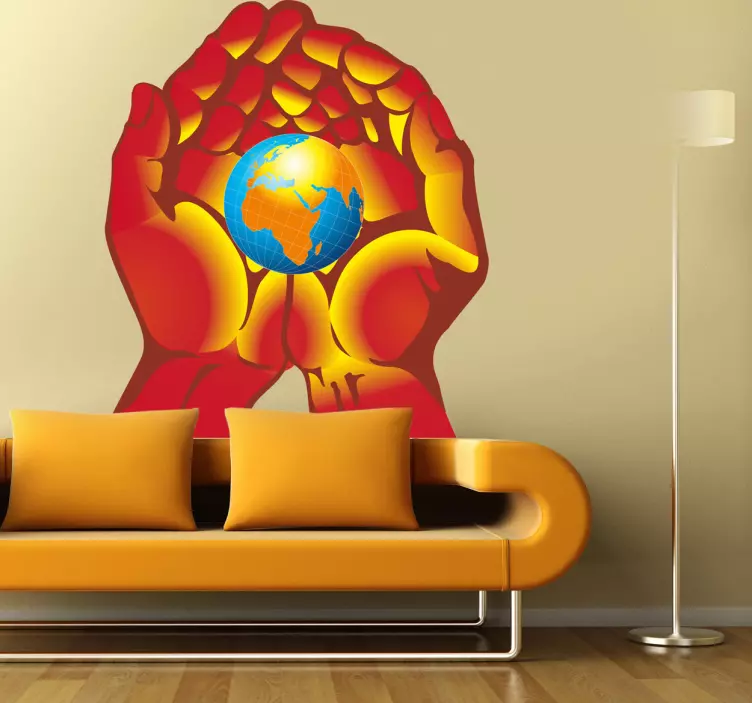 Sticker wereld handen - TenStickers