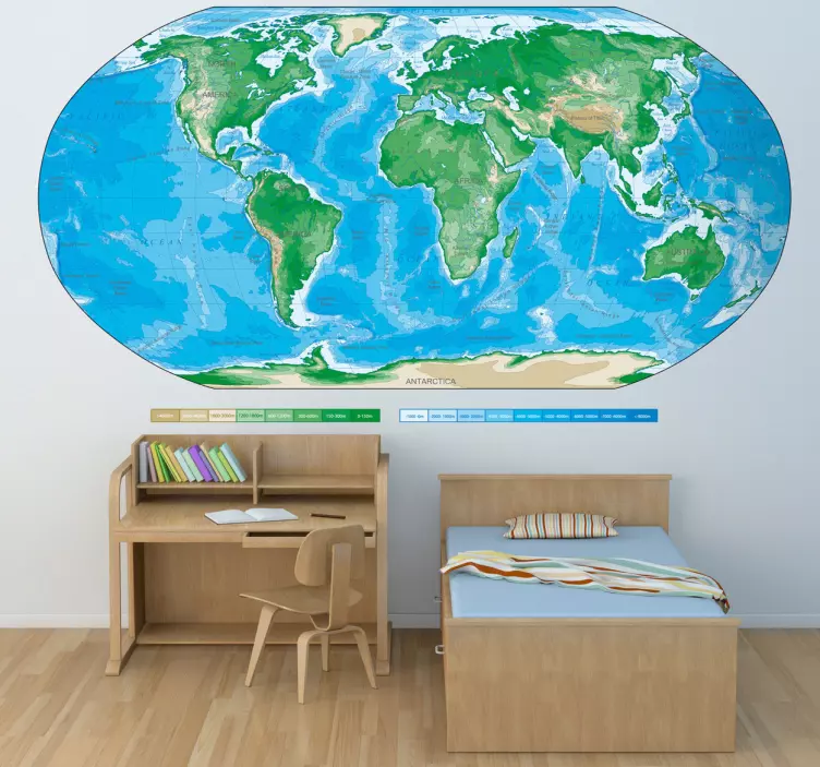 Sticker wereldkaart kleur atlas - TenStickers