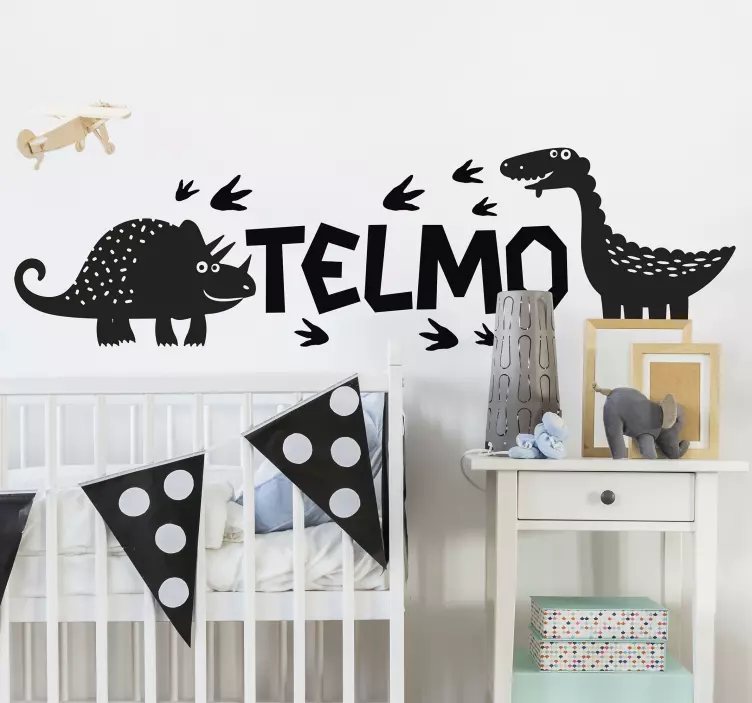 Gelukkige dinosaurus met naam muurstickers  - TenStickers