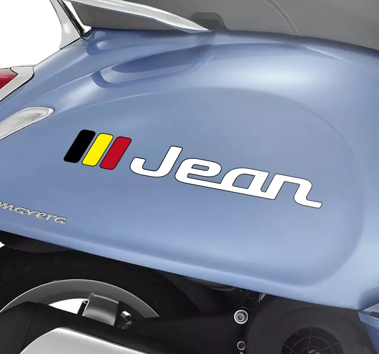 Motor sticker Belgische vlag in rechthoek en aangepaste naam - TenStickers