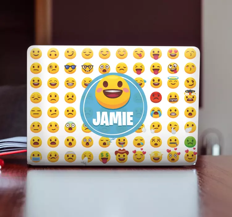 Laptop sticker Emoji's met naam - TenStickers