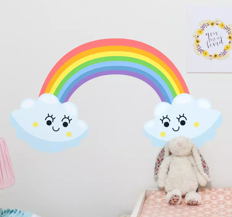 Cartoon stickers Schattige wolken regenboog kijken elkaar aan - TenStickers
