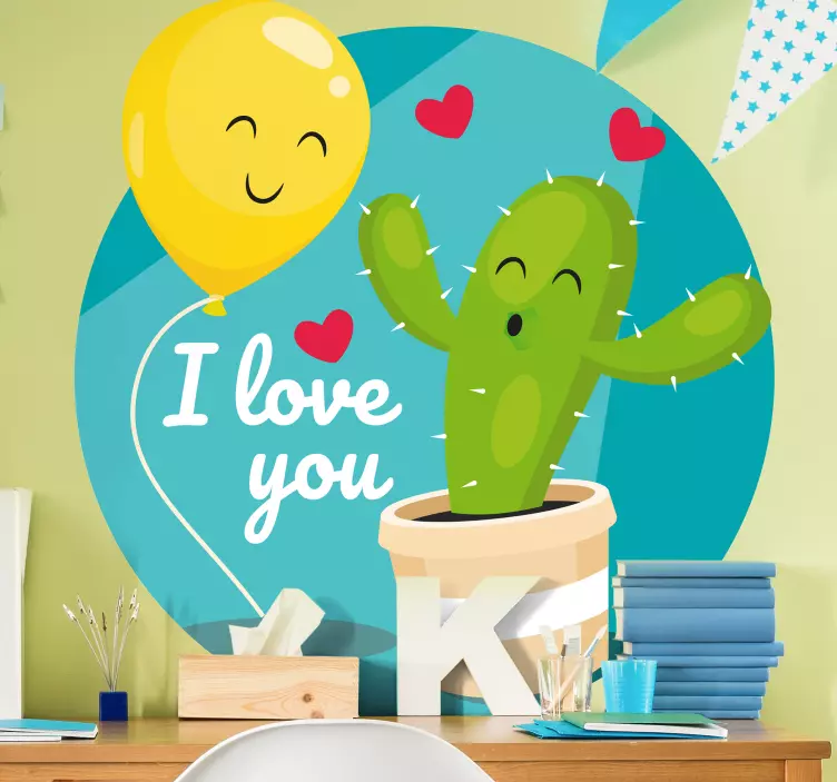Vrolijke cactusballon natuur muursticker - TenStickers