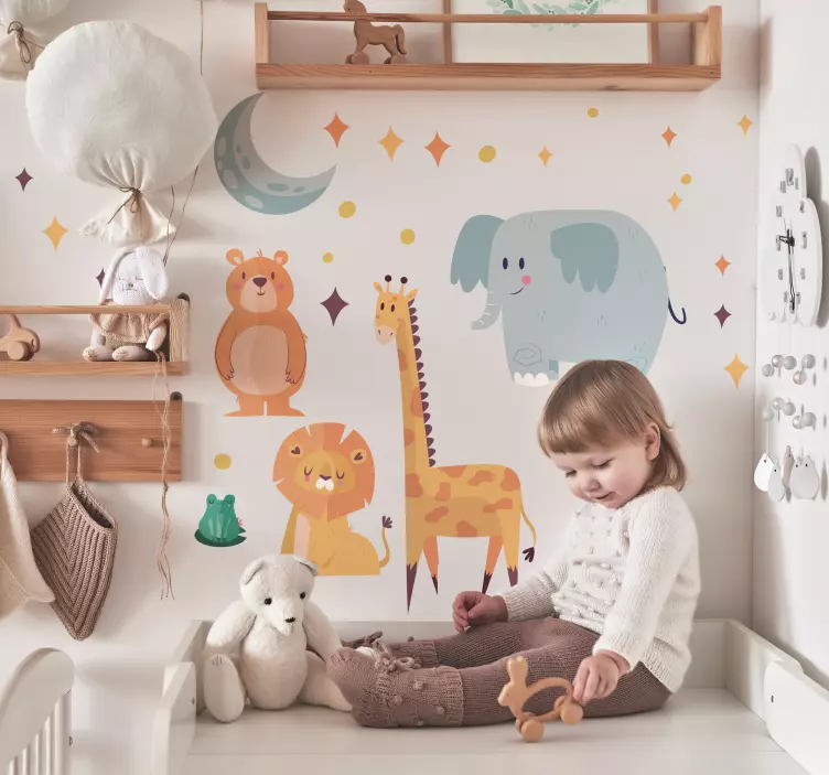 Muursticker kinderkamer vrolijke dieren - TenStickers