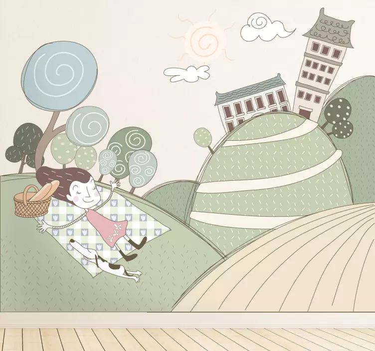 Vrolijke meidenpicknick decoratie sticker - TenStickers