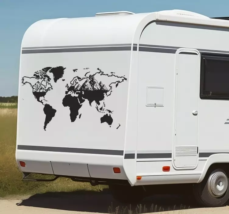 Wereldkaart met bergen camper sticker - TenStickers