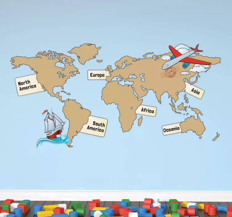 Wereldkaart muursticker voor kinderen - TenStickers