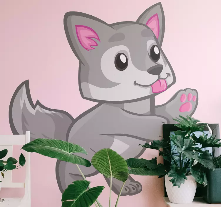 Muursticker wilde dieren Wolf cartoon babywolf - TenStickers