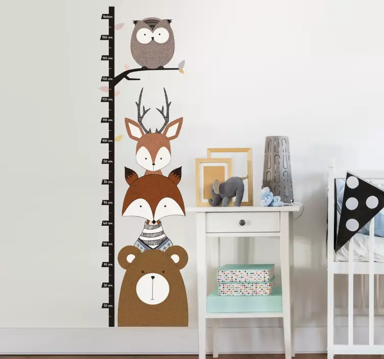 Woodland Dieren Hoogte Grafiek Muursticker. - TenStickers
