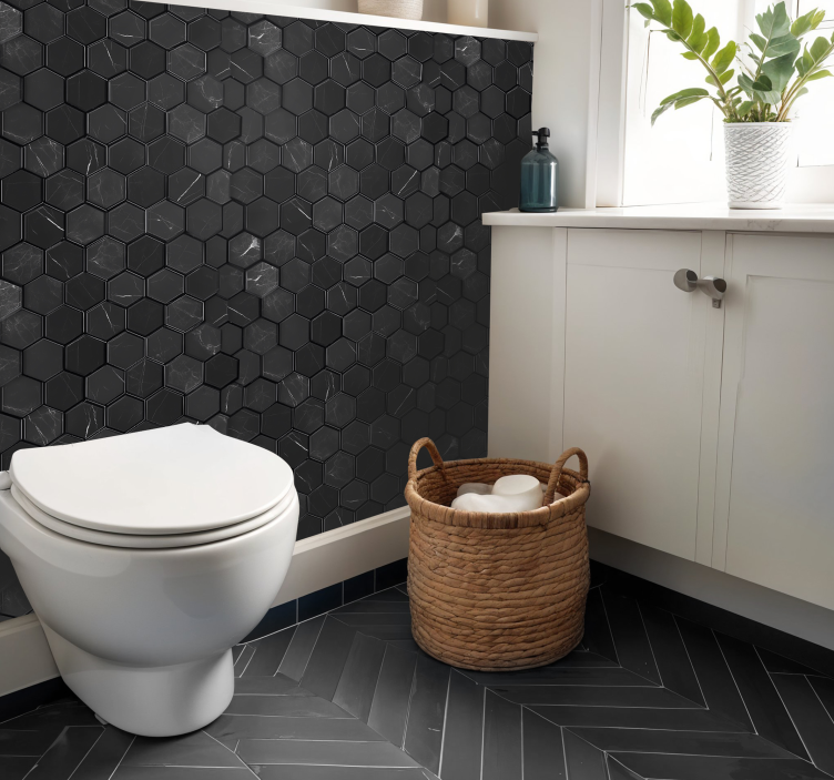 Zeshoek zwart tegelsticker - TenStickers