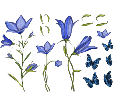 Blauwe bloemen met vlinders meubel sticker - TenStickers