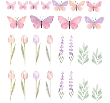 Vlinders en tulpen raamsticker - TenStickers