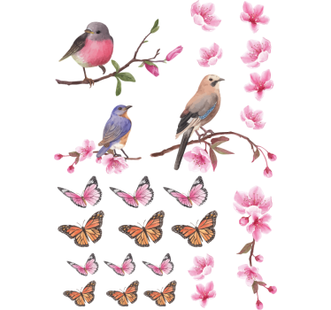 Gekleurde vogels en vlinders raamsticker - TenStickers