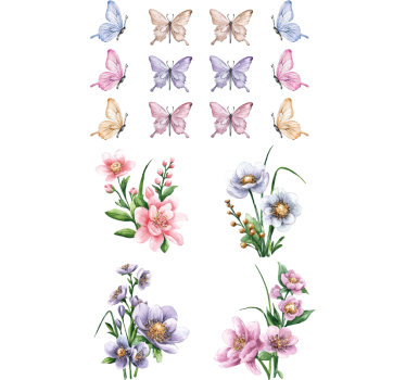 Kleurrijke bloemen en vlinders raamsticker - TenStickers