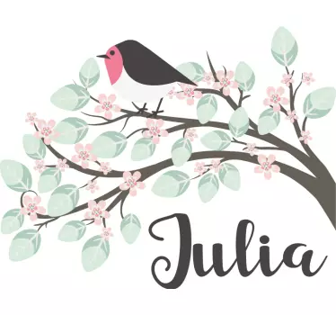 Vogel muursticker met boom en naam - TenStickers