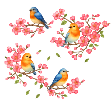 Roze bloemen en vogels raamsticker - TenStickers