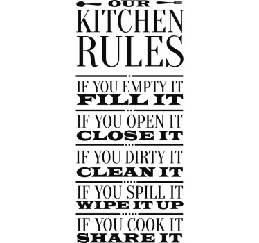Muursticker keuken kitchen rules - TenStickers