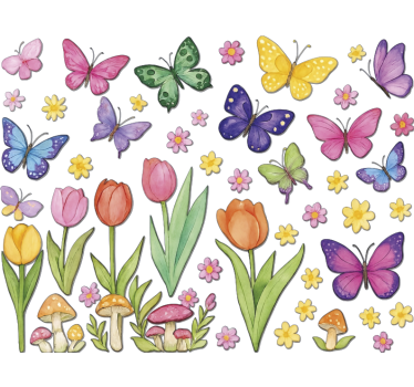 Kleurrijke vlinders en planten raamsticker - TenStickers