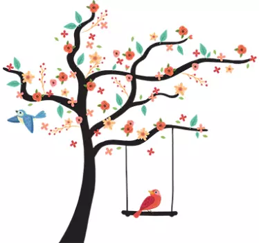 Muursticker boom vogels bloemen - TenStickers
