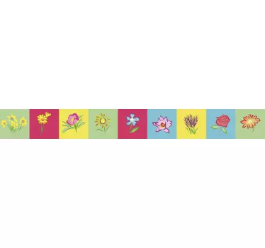 Stickerrand gekleurde bloemen Muursticker keuken - TenStickers