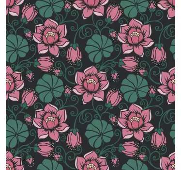 Meubel sticker bloemenpatroon zwart roze - TenStickers