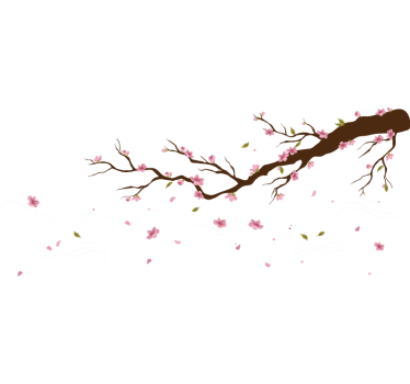 Muurstickers bloemen Tak met roze bloemen in de wind - TenStickers