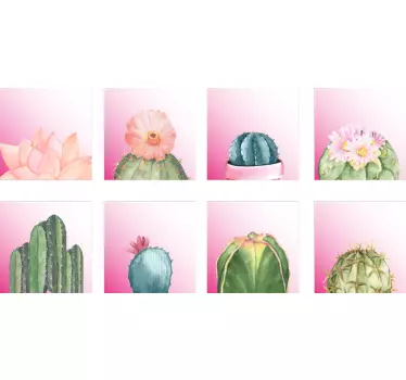 Planten stickers cactussen op roze achtergrond - TenStickers