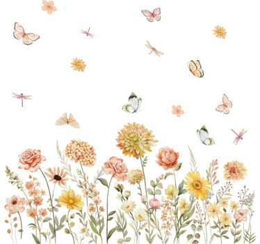 Raamsticker wildebloemenweide met vlinders - TenStickers