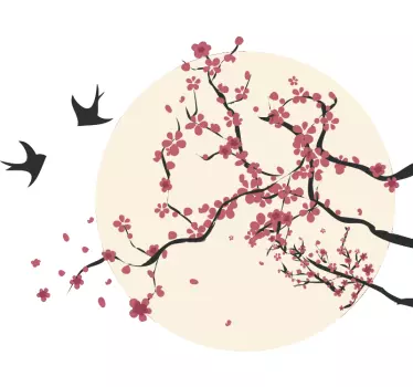 Kersenboom en vogels muursticker - TenStickers