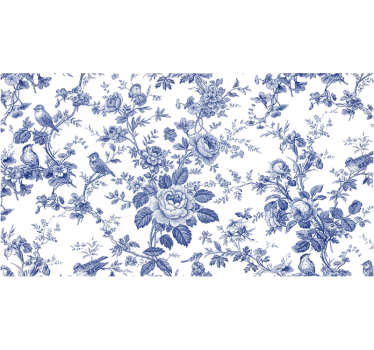 Meubel sticker blauwe toile bloemen zangvogels - TenStickers