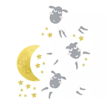Raamsticker kinderkamer schapen met maan en sterren - TenStickers