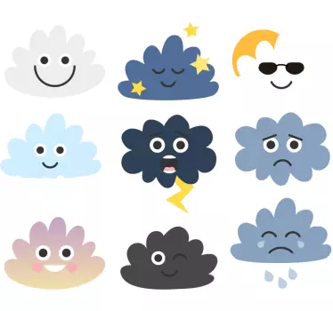 Raamsticker kinderkamer tekeningen set wolken - TenStickers