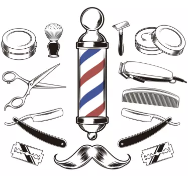 Fashion sticker barber tools collectie - TenStickers