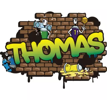 Graffiti naam baksteen achtergrond muursticker - TenStickers