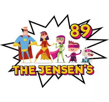 Koelkast sticker gepersonaliseerde superhelden familie - TenStickers