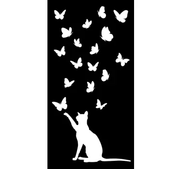 Kat achter vlinders raamsticker - TenStickers