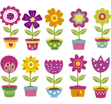 Raamsticker kinderkamer bloemen in pot - TenStickers