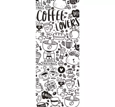 Doorschijnende koffie tijd tekeningen raamzelfklevende sticker - TenStickers