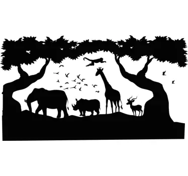 Muursticker wilde dieren Savannelandschap met dieren - TenStickers