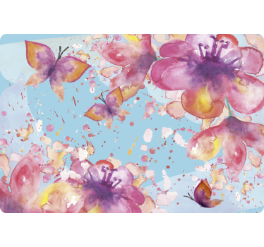 Paarse vlinder en bloemen op laptopsticker  - TenStickers