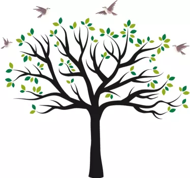 Muurstickers vogels vliegen over groene boom - TenStickers