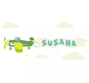 Muurstickers tekeningen Vliegtuig met naam en wolken - TenStickers