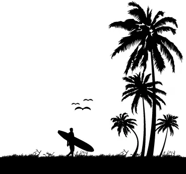 Muursticker Palmbomen en Surfer - TenStickers